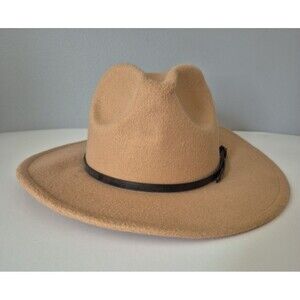 Tan Brown Penchang Wide Brim Felt Fashion Hat Removable Buckle Band Womens OS